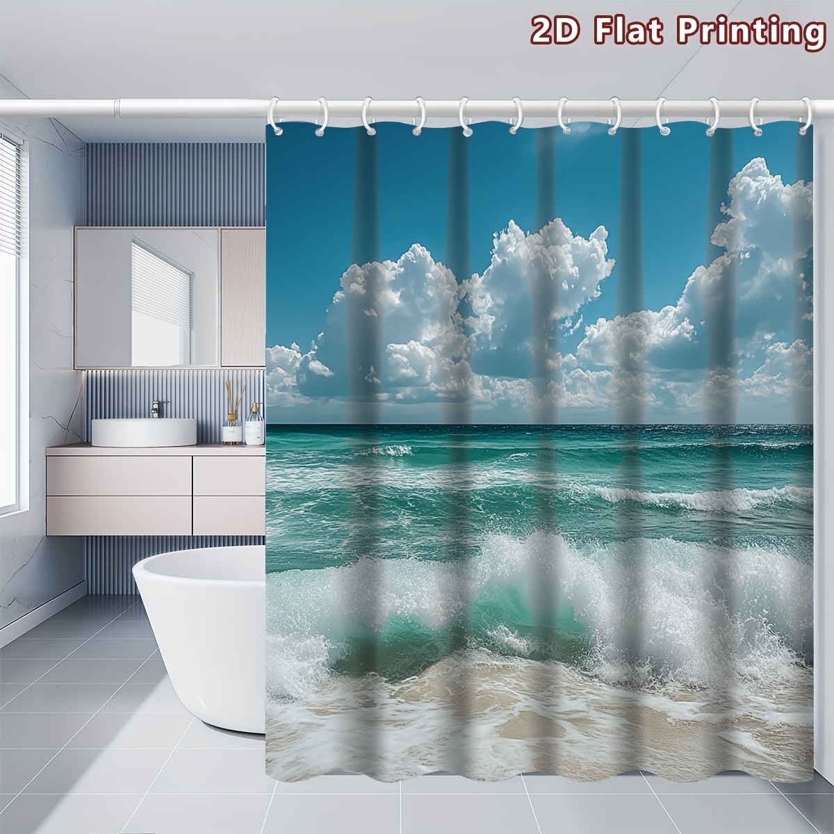 Turquoise Ocean Wave Shower Curtain, Multi-Size Options
