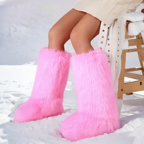 womens winter snow boots solid color corduroy upper lining flannel insole rubber sole round toe trendy furry high boots