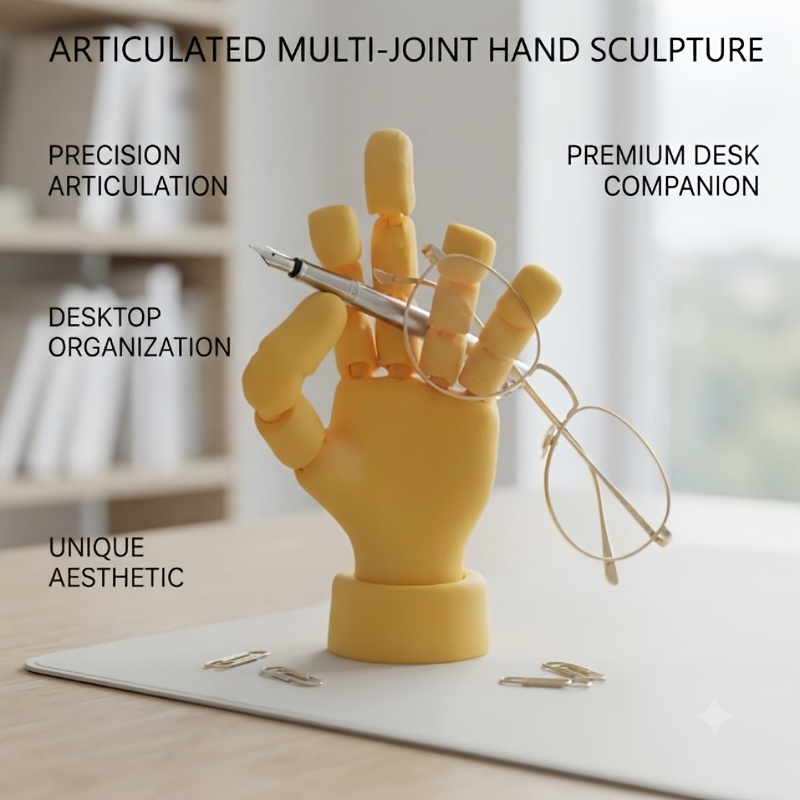 TEMU Articulated Jointed Hand Figurine Eyeglass Holder Pen Rack Multi Adjustable Hand Sculpture Desktop Organizer Office Table Decor Stationary