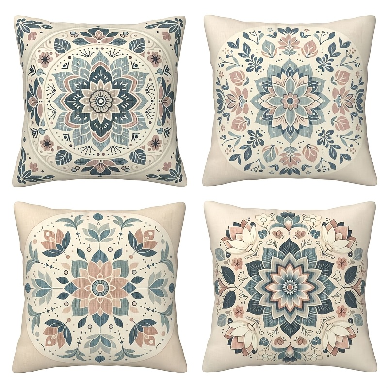 

Chic 4pcs Throw Pillow Covers - Mandala , , Zippered Cushion Cases For Living Room & Bedroom Decor, Machine Washable (16x16, 18x18, 20x20 Inches)