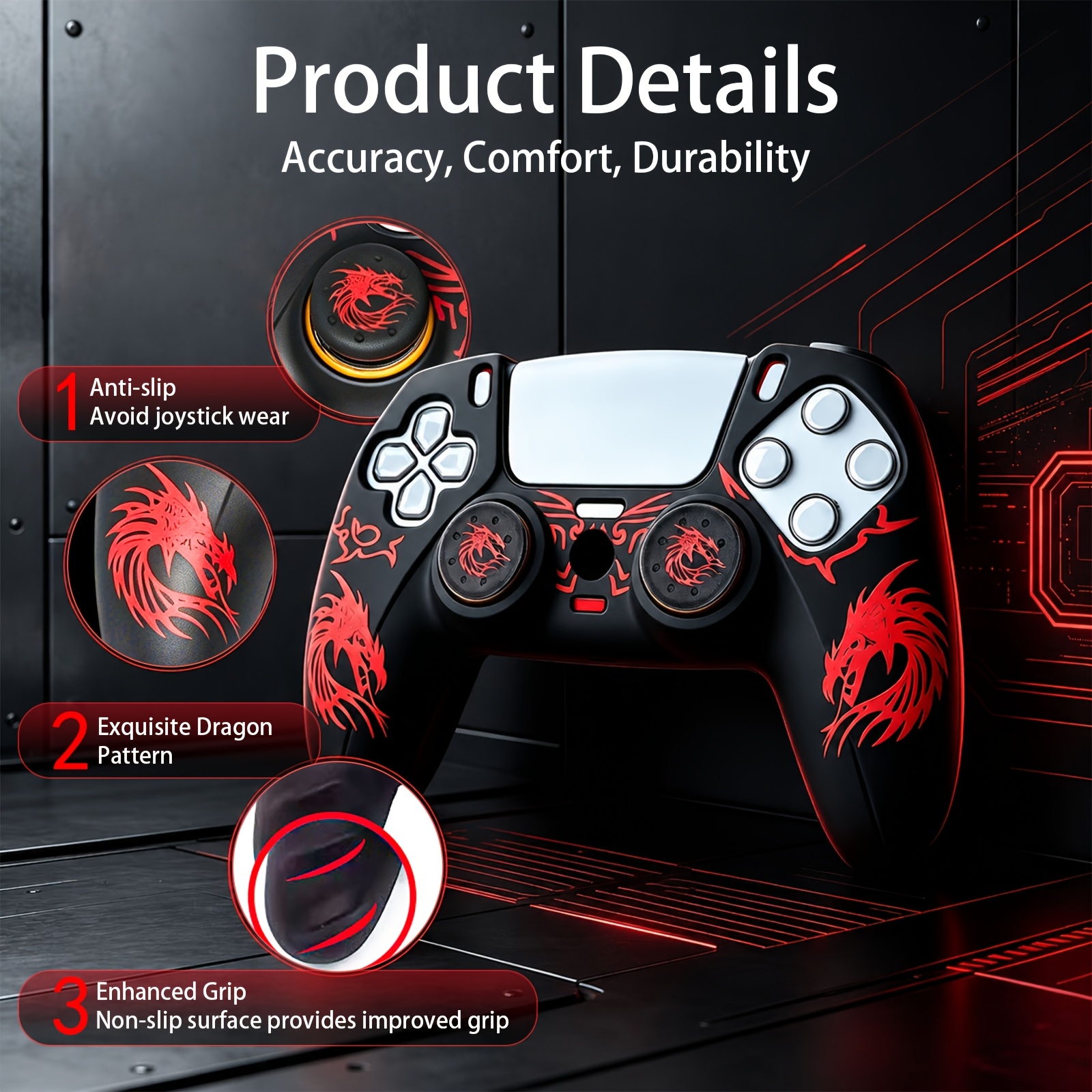 3pcs Dragon-Style Controller Protective Covers