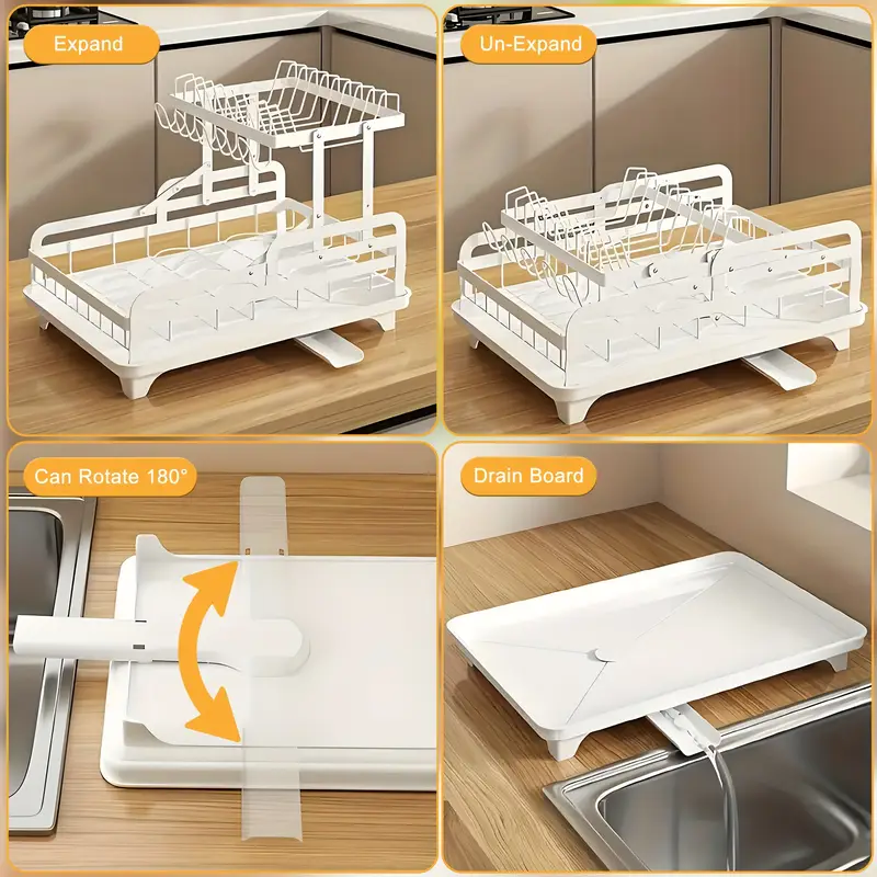 1pc large 2 tier carbon steel dish drying rack with glass utensil holders and extra drying mat rust resistant metal dish drainer for kitchen countertop black Product details 2