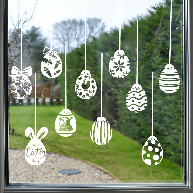 10 White Glass Window Decals | Static Cling Vinyl, Reusable, Geometric Pattern, Semi-, Suitable For Indoor And Outdoor Decor