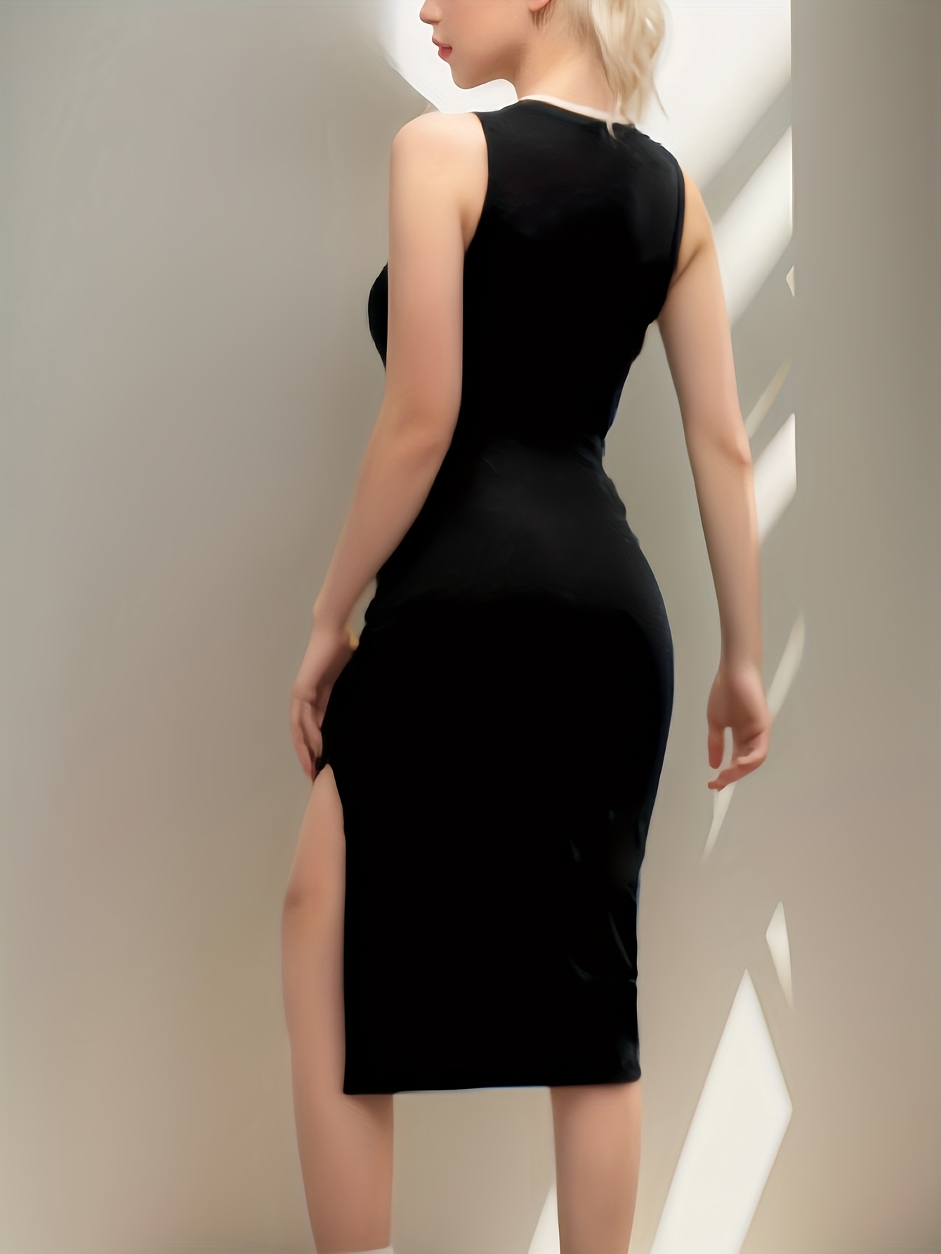 slim fit dress slacks Luisa Short-Sleeved Button Draped Hip Wrap Slim-Fit Pencil Office Lady Midi Dress Rose Red / XL main image 1