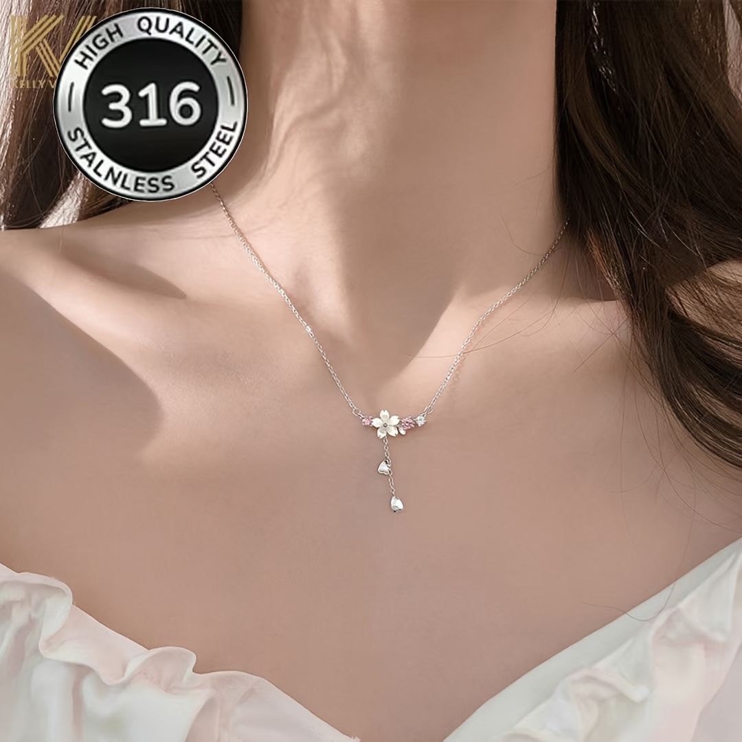 Image of Cherry Love Stainless Steel Collarbone Chain, Fashionable And Elegant Necklace