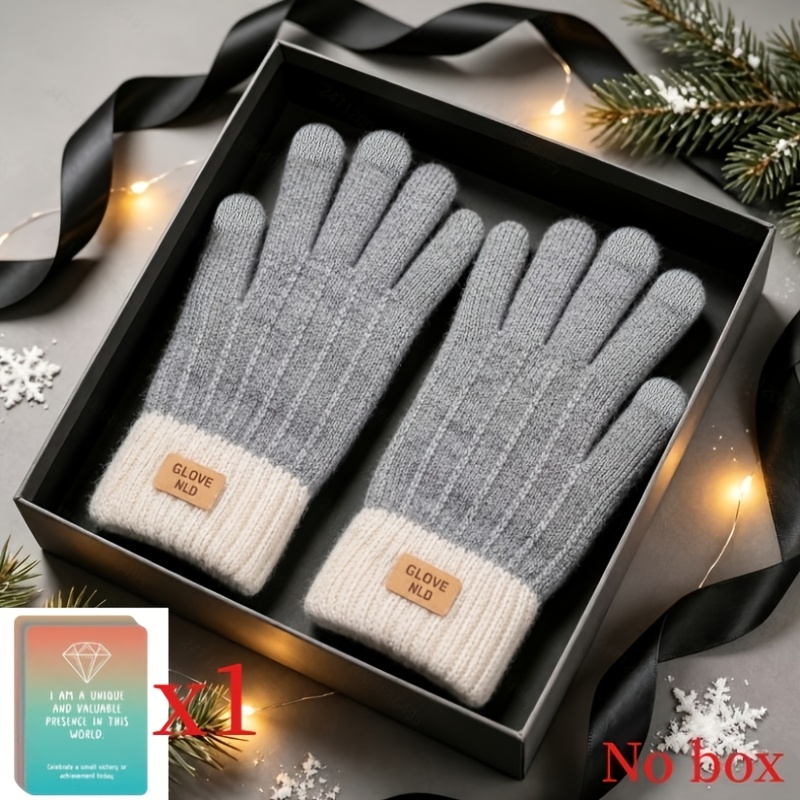 TEMU Winter Thermal Gloves + 1 Random Postcard, Touchscreen Gloves, Ribbed Cuff Contrast Color Split-finger Gloves, Unisex Cold-proof Split-finger