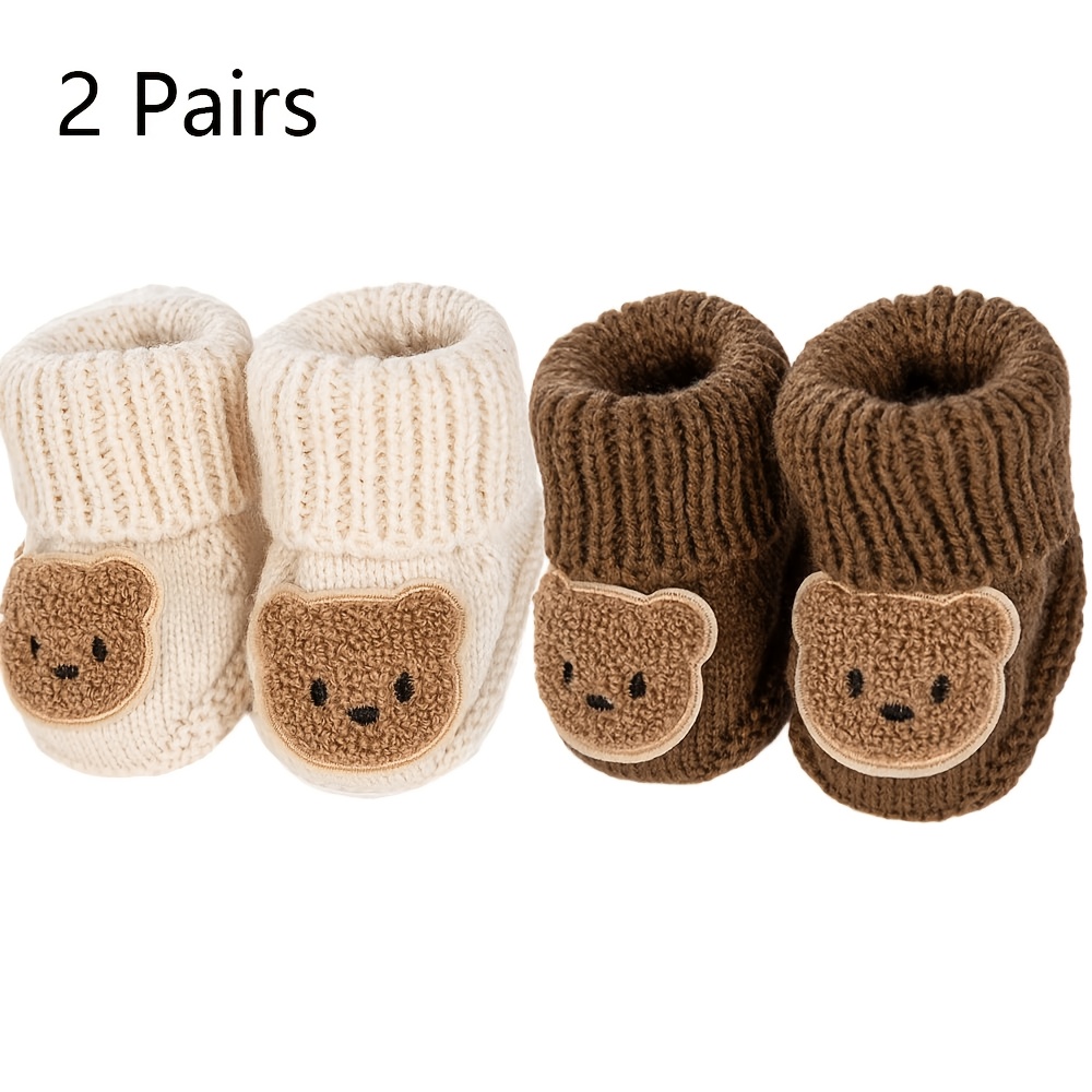Image of /lot 0-12m Newborn Knitted Baby Girls Socks Cute Bear Handmade Ins Korean Infant Birthday Photography Props Crochet Stockings Warm Autumn Winter Tie Adjustable Footwear