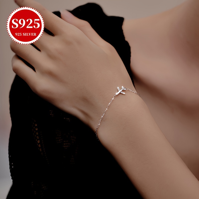 

Elegant Cute 925 Sterling Silver Airplane Bracelet With Synthetic Cubic Zirconia, 18k Golden Plated, Lightweight Luxury Gift Box For Daily Wear And Special Occasions - All Seasons Compatible