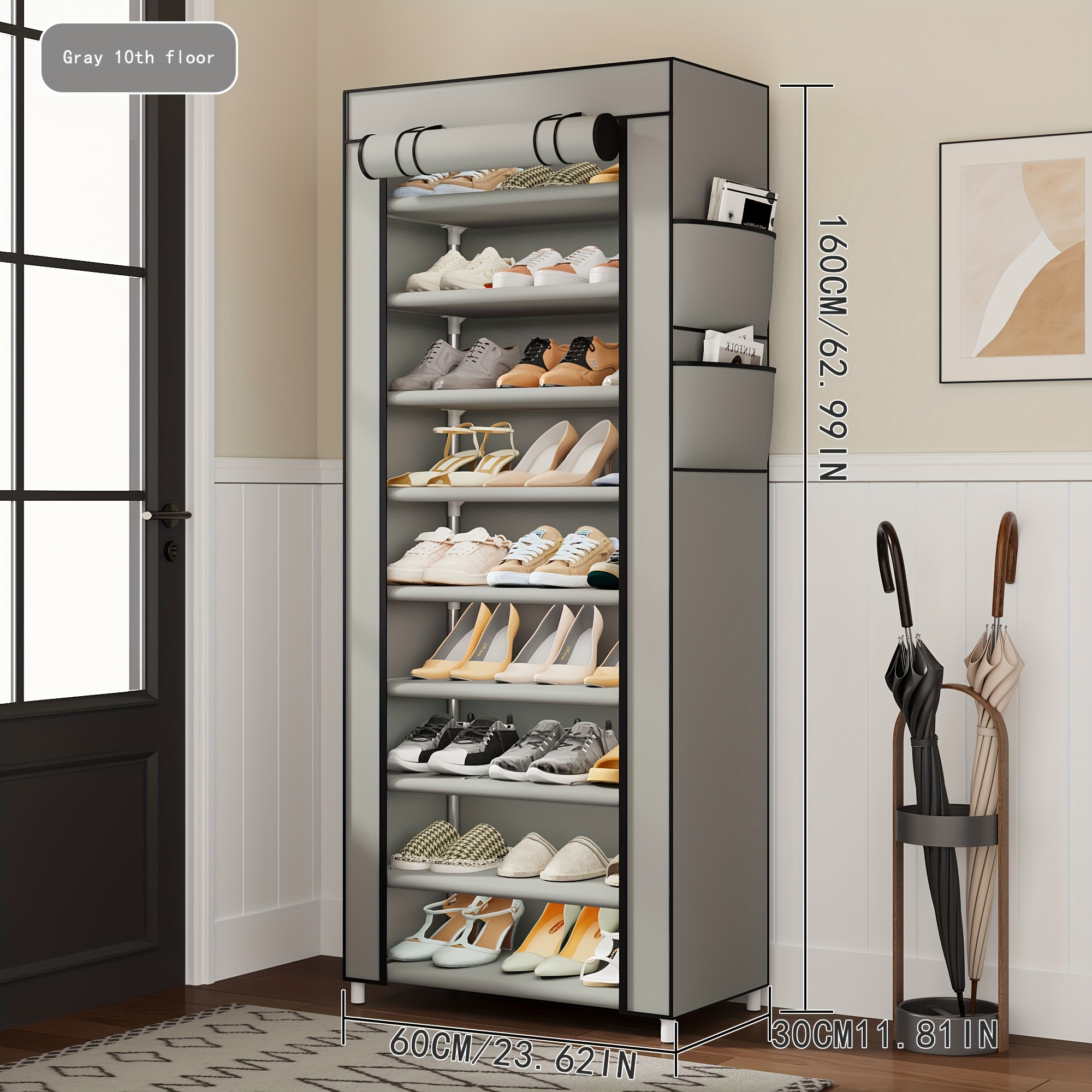TEMU Free Standing Shoe Racks With Lids - 6/ 8/ 10 Tiers, Holds 15-21 Pairs Of Shoes & Boots, Space- For Closets, , Dorms & Garages, Gray