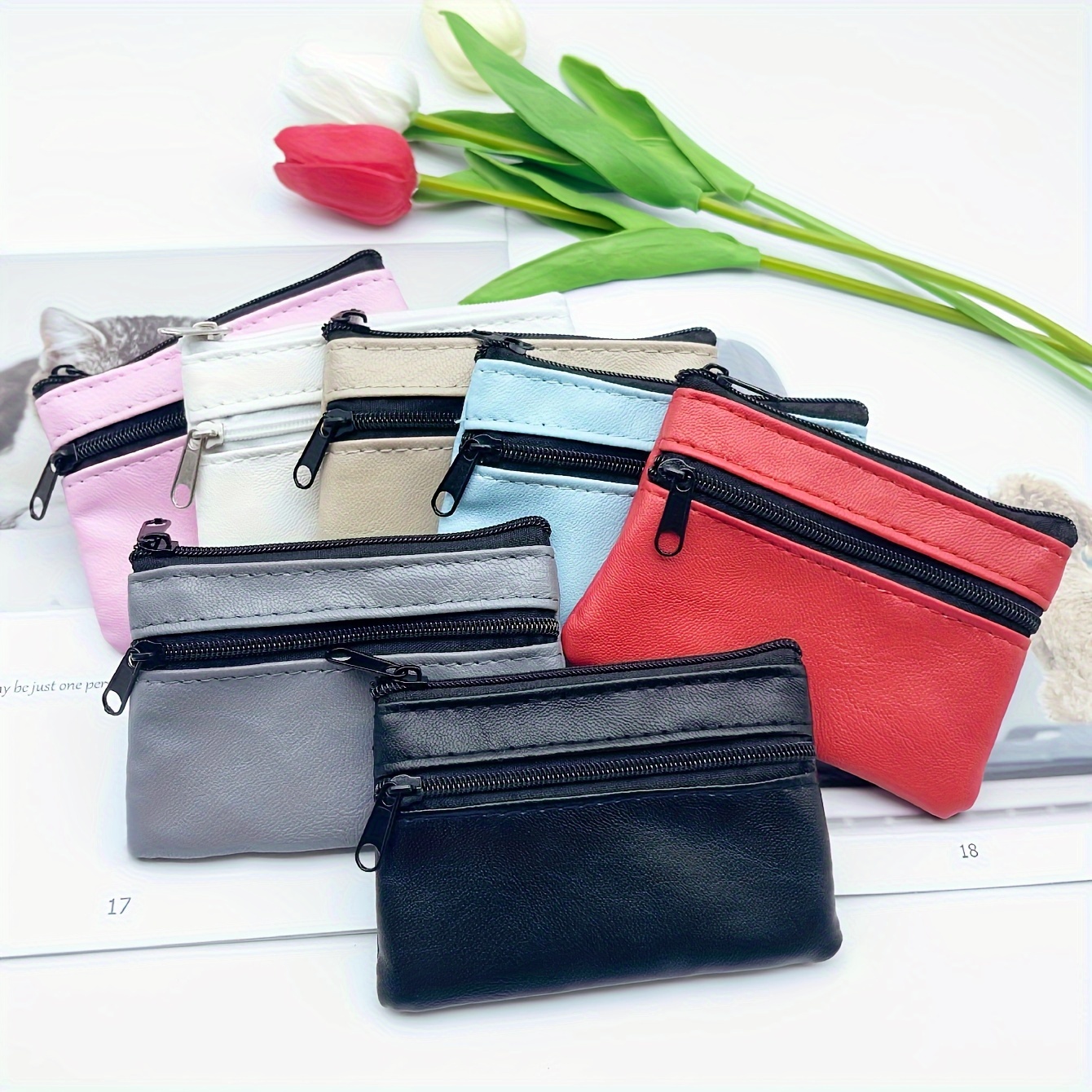 

Étui À Clés En Cuir PU Noir, Porte-cartes Portable (10,5 Cm * 8 Cm / 4,13''x3,15''), Pochette Zippée, Accessoire Unisexe