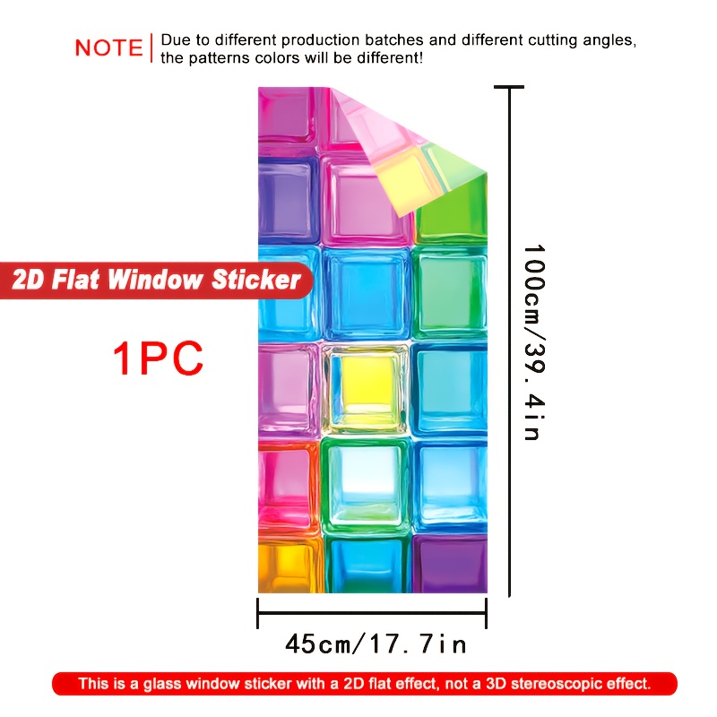 E-shop 2D Flacher Vertikaler Fensteraufkleber. Bunte Quadrat in Verschiedenen Farbtönen, Nicht Klebend mit Elektrostatischer Adsorption,