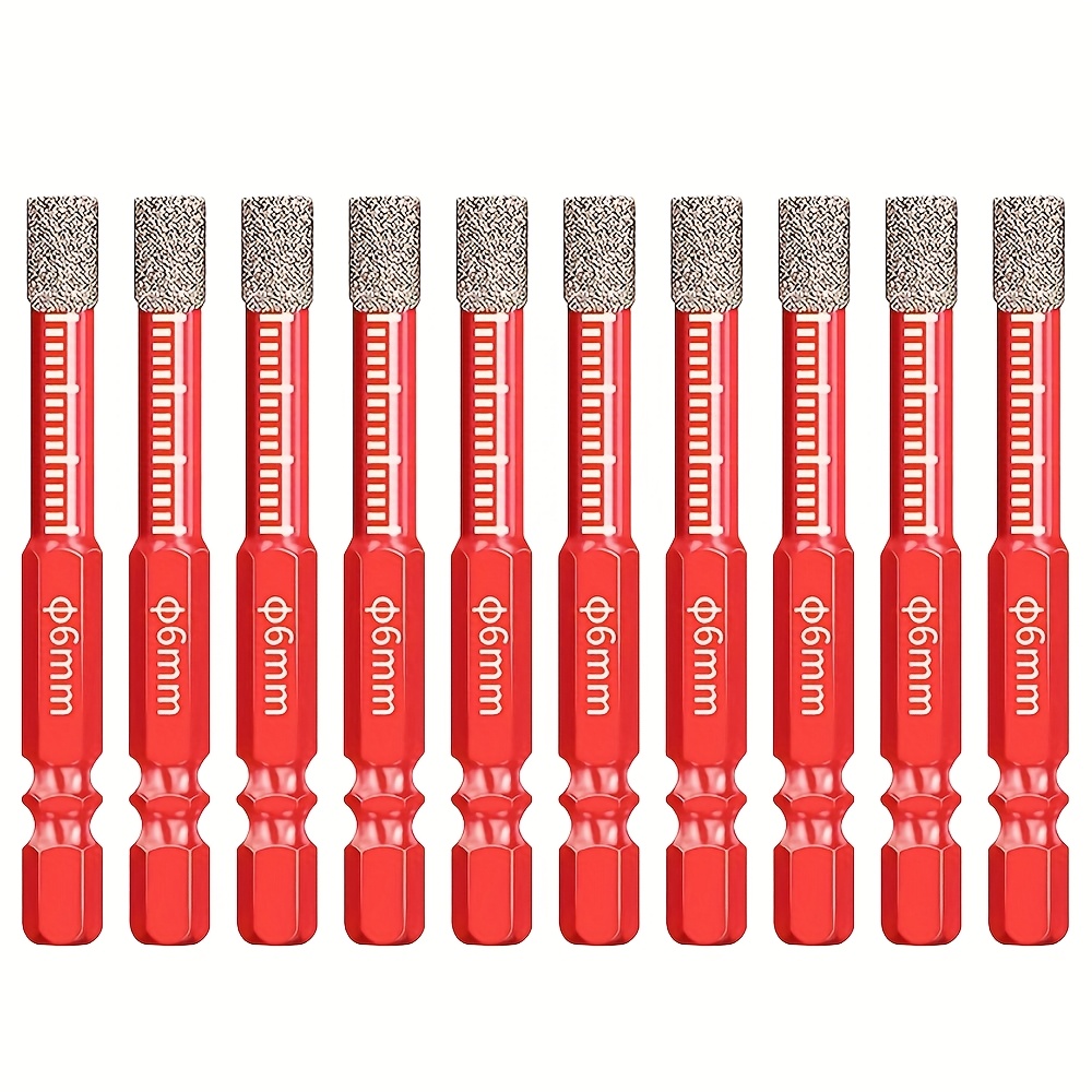 Image of [diamond Drill Bits] 10pcs Diamond Drill Bits, 1/4 Inch 6mm | Dry Drill Bit Set With 1/4 Hex Shank, Suitable For Tiles, Porcelain Slabs, Granite, Ceramics, Marble And Glass - Not Suitable For Wood