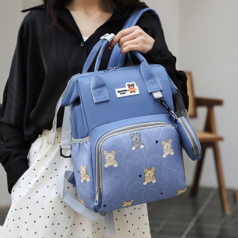 Bolso de Pañales y Mochila Compatible para - Estampado de Oso Lindo con Cierre de Broche, Bolso de Pañales Suave, Bolso de Viaje de Gran Capacidad, Organizador de Múltiples Bolsillos (Brillante,,,) - Multiuso para el trabajo