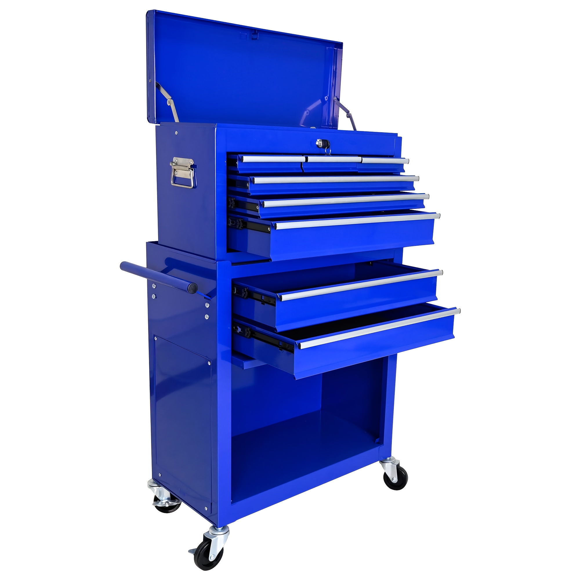 8-Drawer Heavy-Duty Rolling Tool Chest with Lockable Cabinets & Detachable Toolbox - Stainless Steel Construction, 4-Wheel Mobile Workshop Cabinet with -Slip Drawers, Locking Mechanism & Side Hooks for Mechanics Garage, Workshop Storage - Large Capacity Tool Storage Cabinet, Tool Chest And Cabinets, Metal Tool Box, Tool Box Storage, Tool Cabinet
