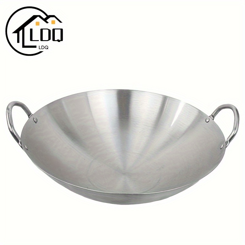 

LDQ 1pc Double Ear Stainless Steel Wok - Antirouille, Lavable au lave-vaisselle, Non chargé, Idéal pour chinoise et la friture - Convient pour une utilisation sur comptoir et un service alimentaire