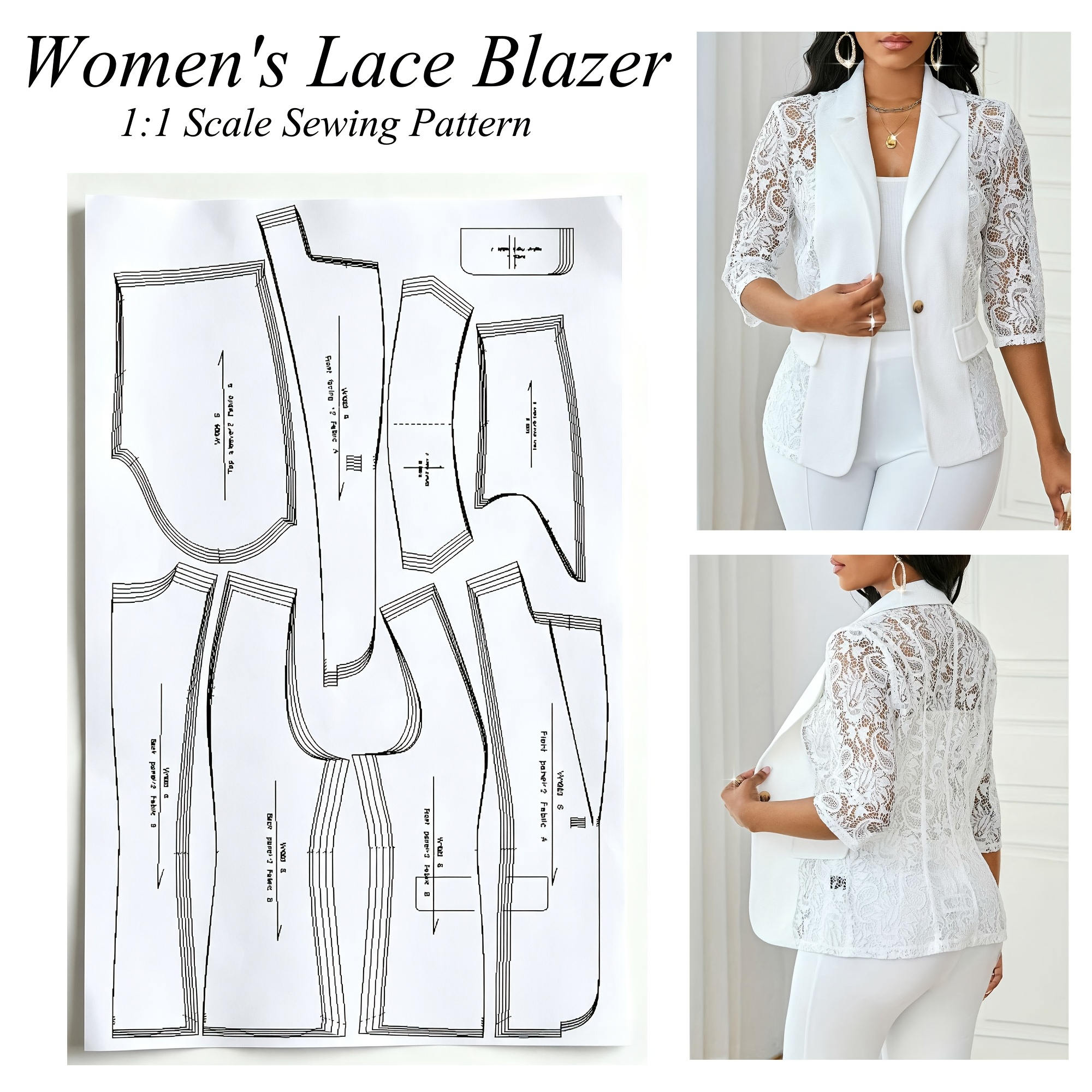 TEMU Fashion Lace Women's Suit 1:1 Sewing Pattern, Is A Pattern, Not A Garment. 1:1 Scale Basic Women's Clothing Sewing Pattern, Suitable For Sewing