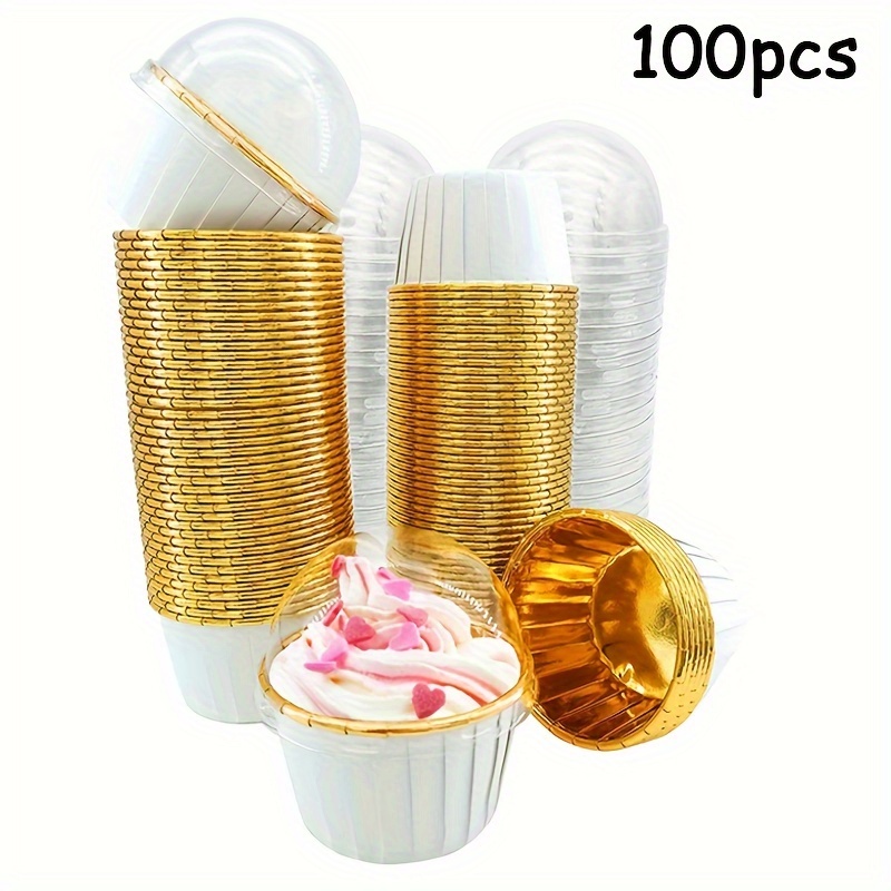 

100pcs, Cupcake Liners With Dome Lids, Mini Foil Baking Cups Muffin Liners, Disposable Ramekins Cupcake Cup
