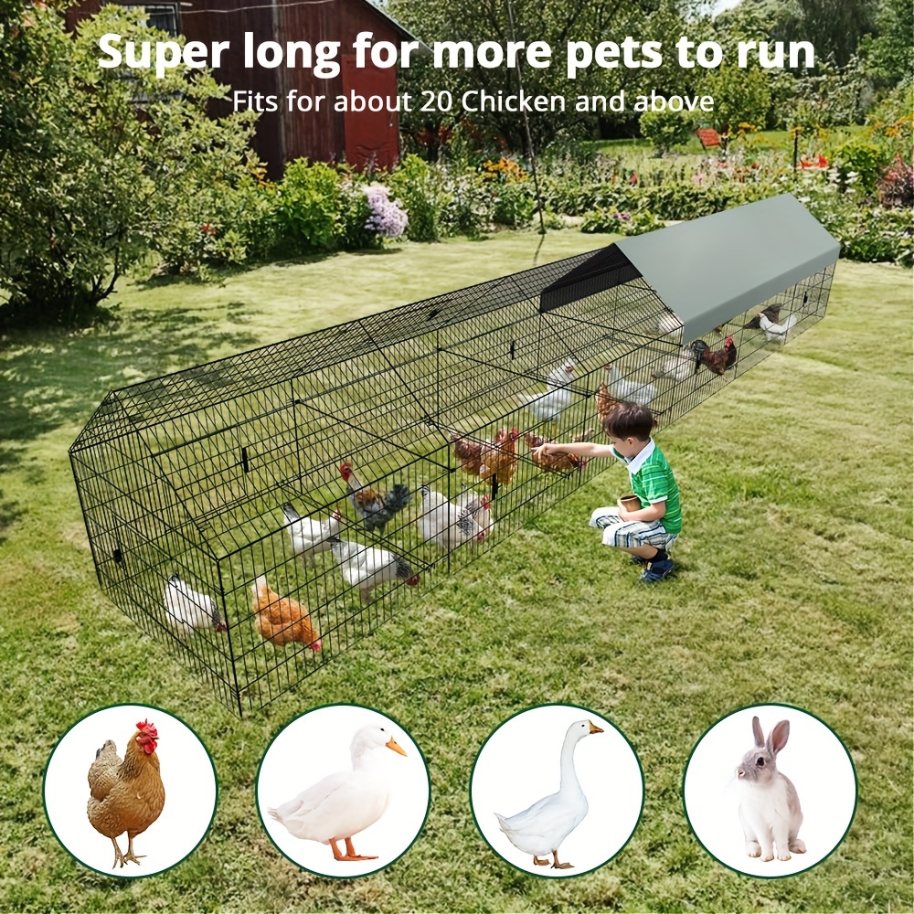 

252" X 40" X 40" Pen Metal Chicken Coop For Yard With Cover Outdoor Metal Tractor Cage Enclosure Crate Outside For Duck Chicken Rabbit Small Animals