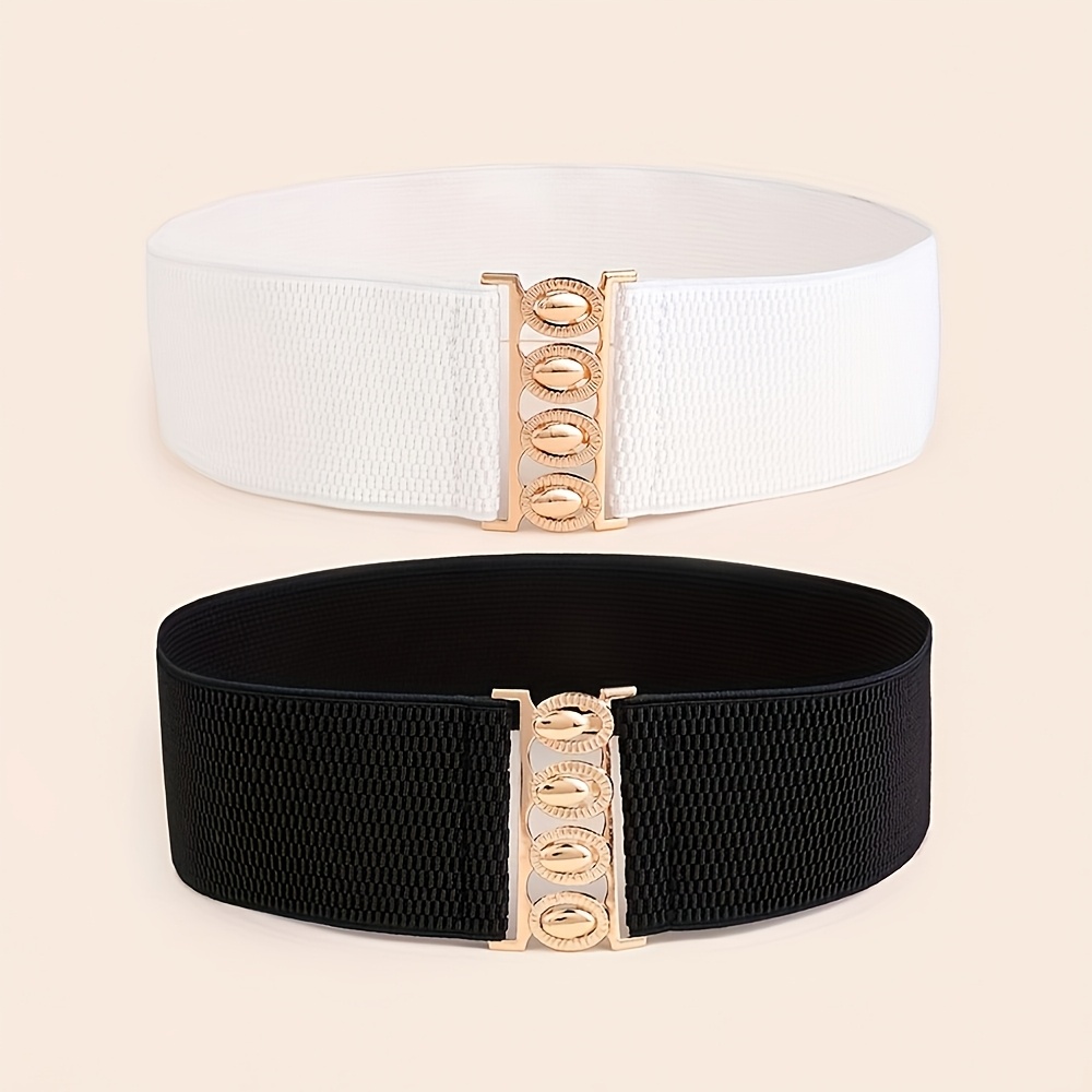 TEMU 2pcs Fashionable Wide Belts, Simple Solid Color Elastic Waistbands, Classic And Dress Belts For