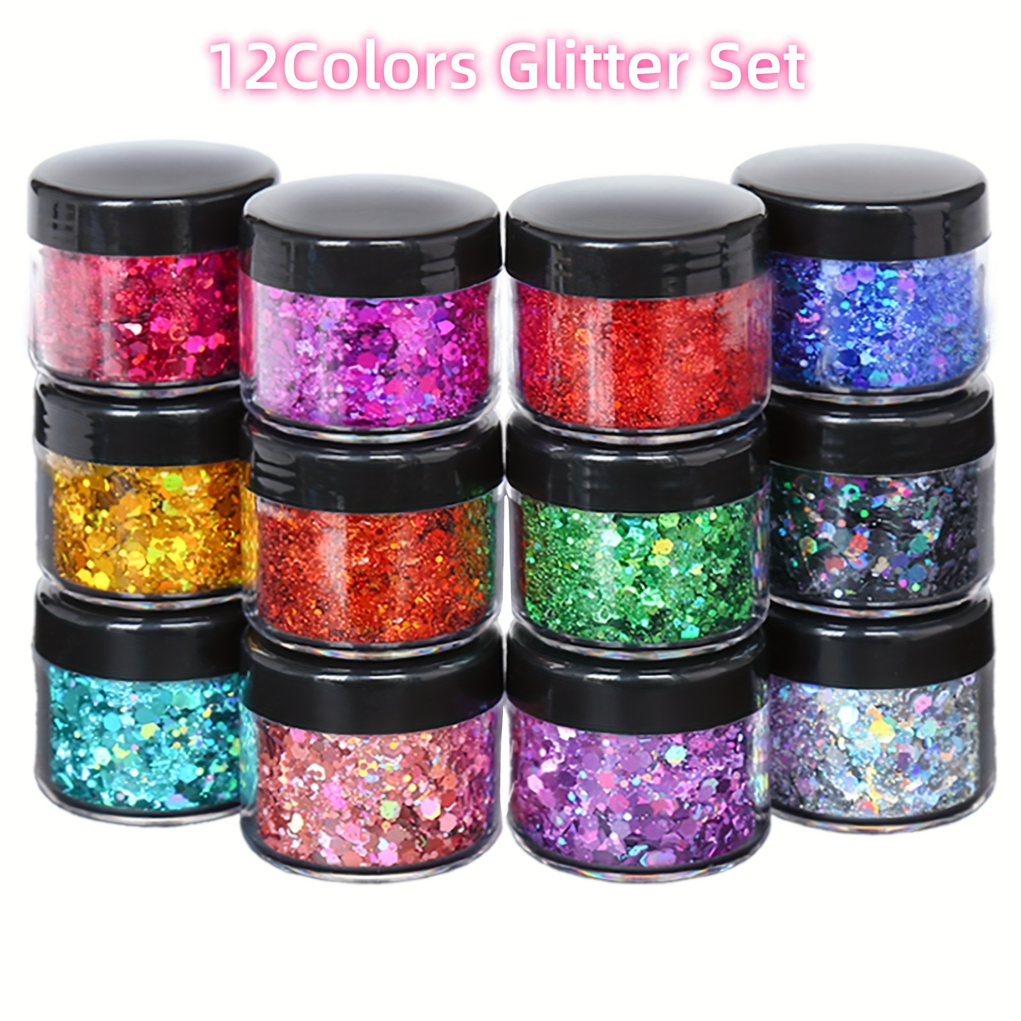 

12-color Glitter Set For Crafting, 180g Total - Holographic Chunky Glitter For Epoxy Resin, Tumblers, Diy Decor - Assorted Colors, No Power Required, Plastic Material