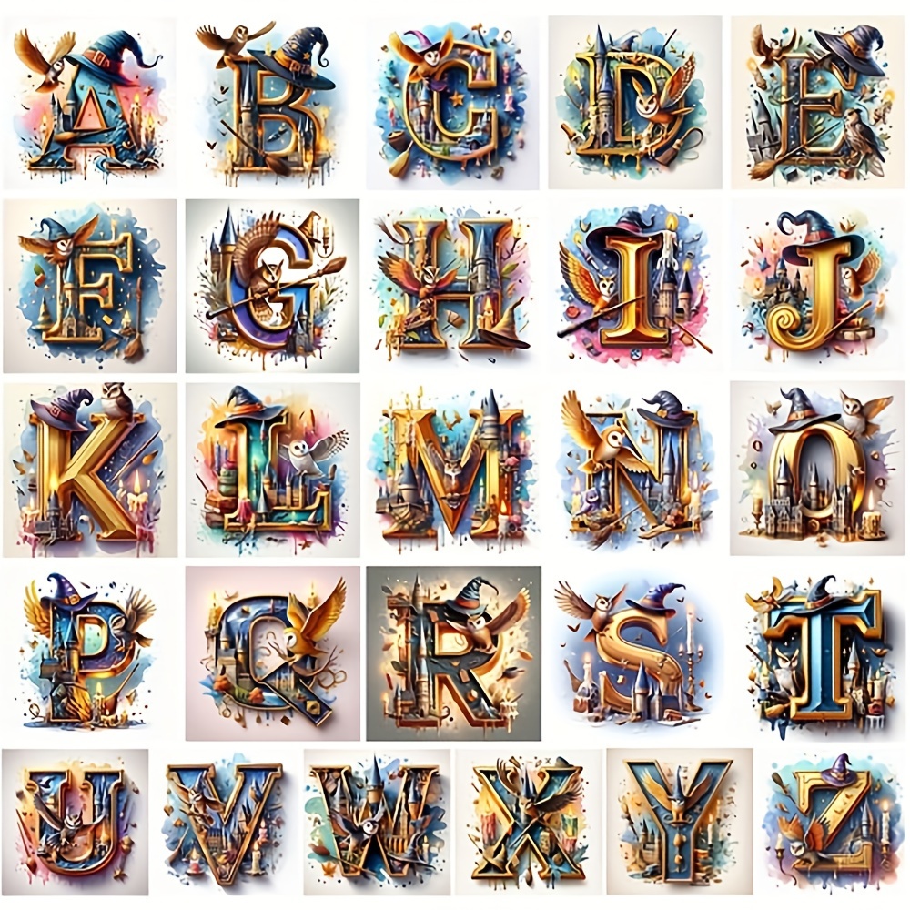 

26pcs Alphabet Diamond Painting Kit With Floral Designs, Round Acrylic Gems, Full Drill Diy 5d Art For Beginners & Adults, Home Wall Decor Canvas Set