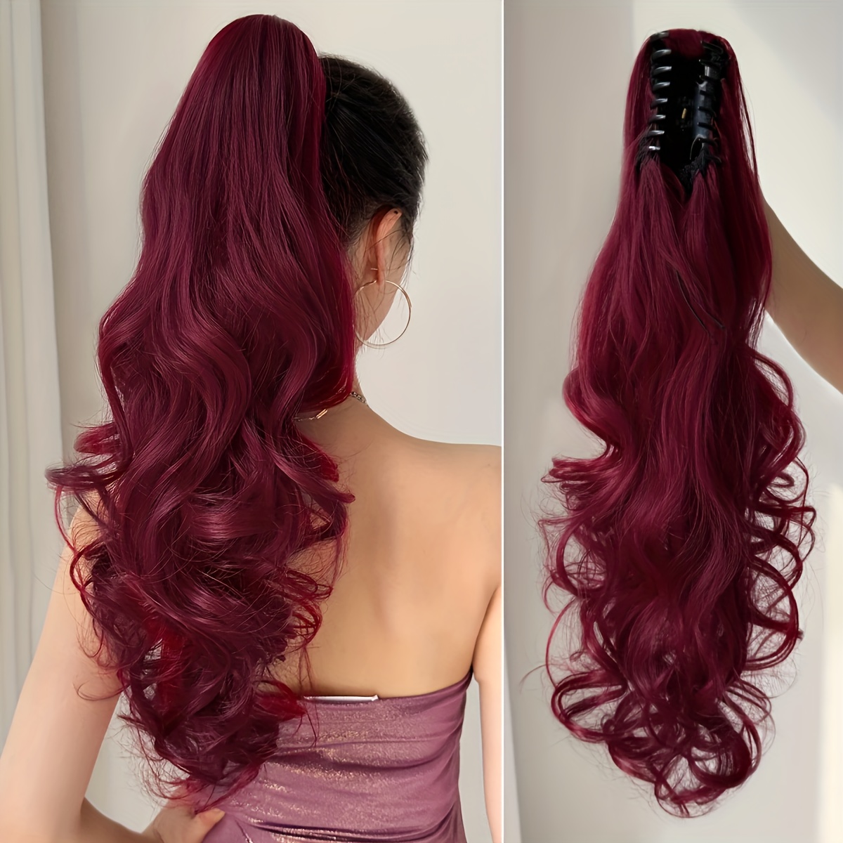 Long Wavy Ponytail Claw Clip Wig For , Elegant Accessory