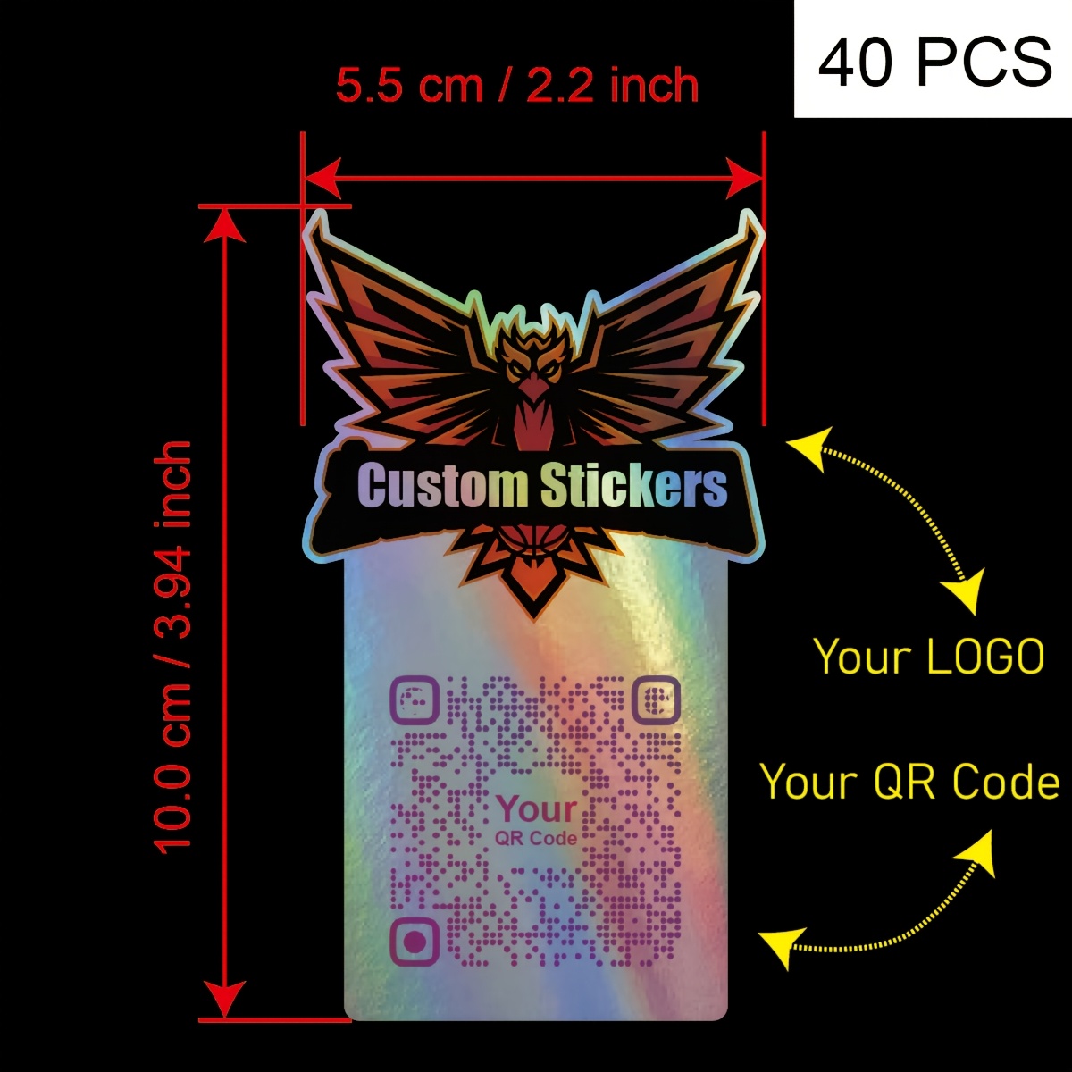 Custom Logo Individually Die Cut Stickers - Decal Labels For Packaging, Customized Holographic Vertical Qr Sticker, Personalized Stickers Decals Text Name Photo Sticker