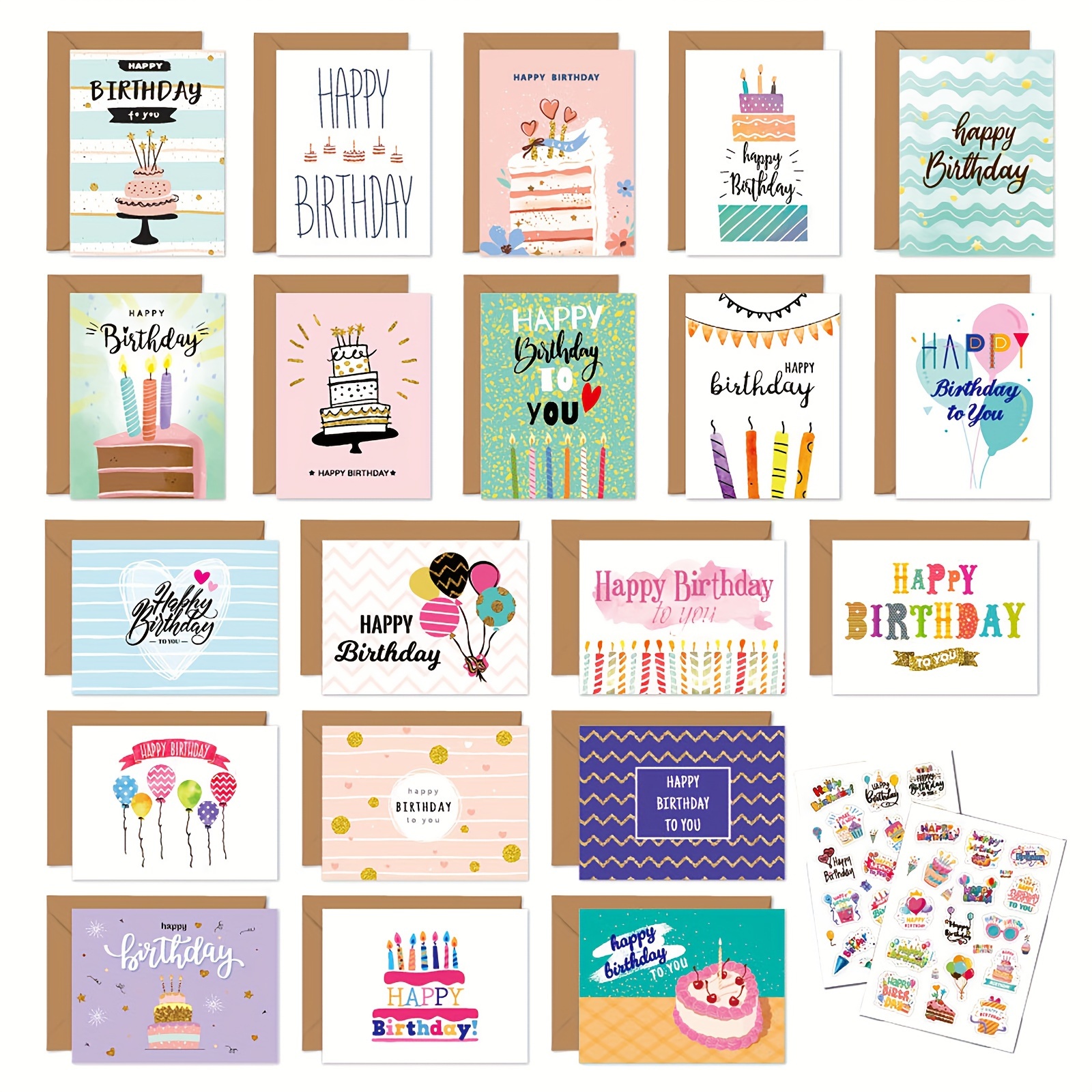 

Avis 20-pack Birthday Greeting Cards Set With Envelopes And Stickers, Mini 6x4 Inch, Cartoon Pattern, Multi-design Paper Cards For Any Recipient, Diy Message Kit For Birthday Occasions