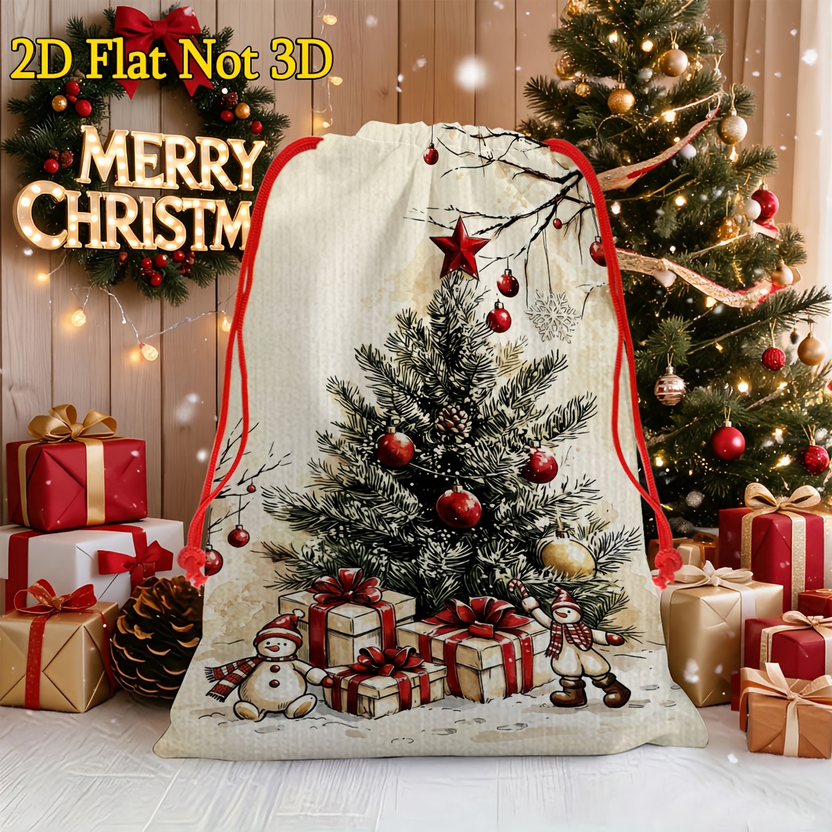 TEMU Sacchetti regalo 2D , 1 pz, Albero di Natale e , Sacchetto per confezioni regalo con motivo, per, Decorazione regalo, Festa a tema, Decorazione