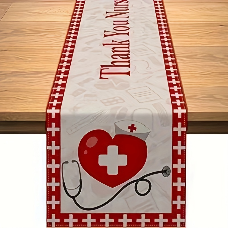 

Thank You Nurses Table Runner - Graduation & National Nurses Day Celebrations, Polyester, Ideal For Home & Party Decor