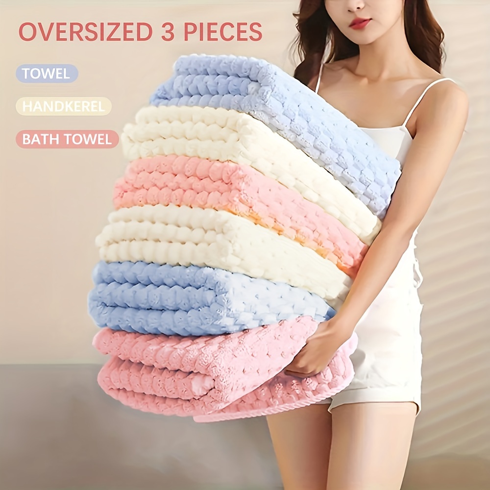 

Oversized 3-piece Waffle Coral Velvet Bath Towel Towel Handkerchief Towel Set, Super Soft, Easy To Water And Quick To Dry