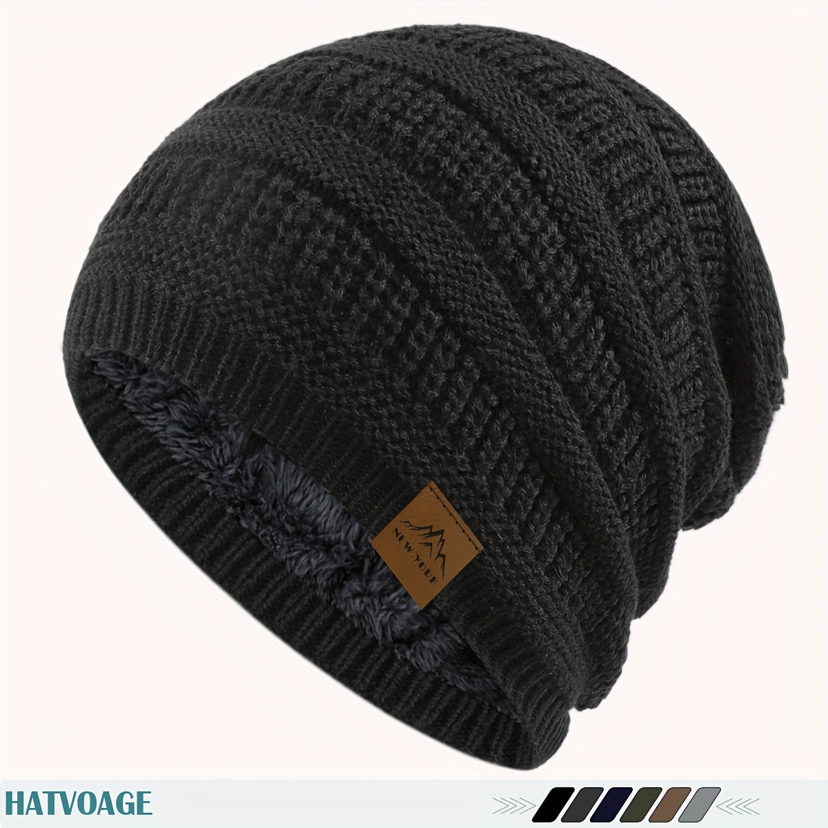 TEMU 1pc - Mountain Tag Christmas Winter Hat Thick Fleece-lined Stylish Loose Design Beanie For Men And Women, Perfect For Casual Outdoor Activities