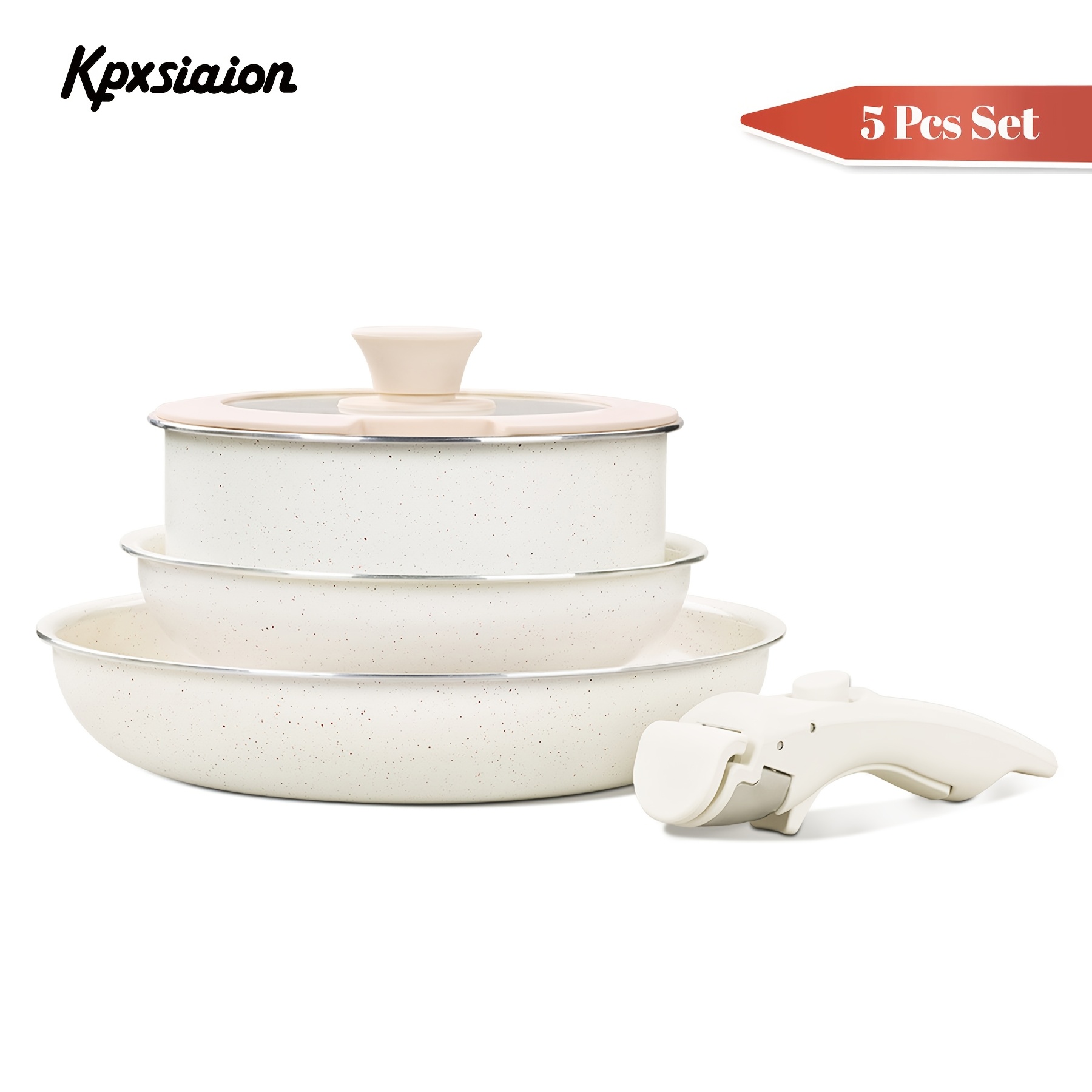 5/7/9pcs Nonstick Cookware Set – Removable Handle, Induction Compatible