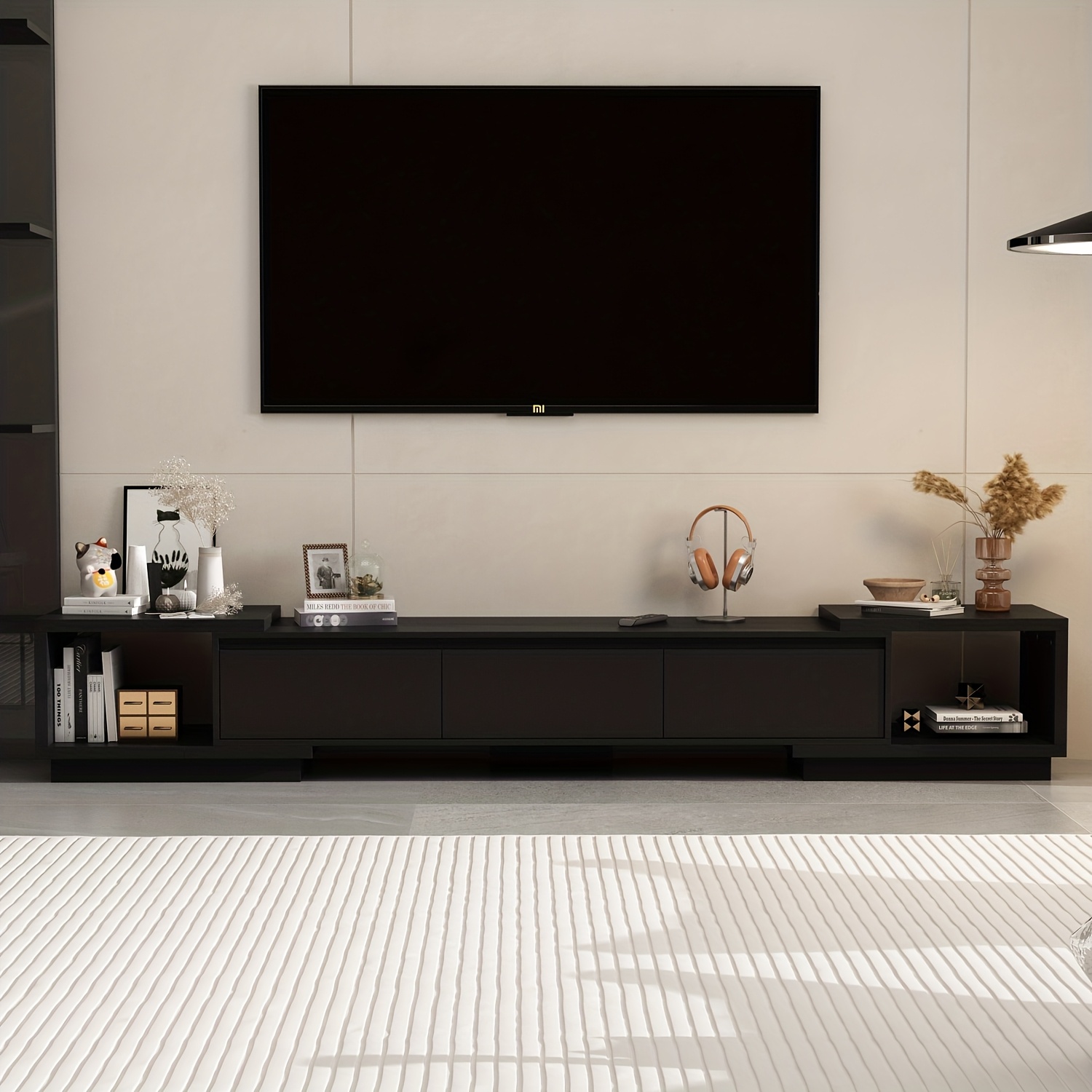 TEMU Expandable Wide Tv Stand Compatible For Tvs Up To 120" - Adjustable Width Entertainment Center With 3-drawer Storage, Console For Gaming Systems