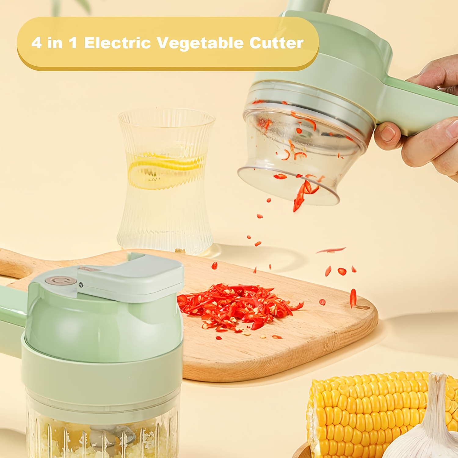 multi-functional portable wireless vegetable processor electric   vegetable cutter set, easy to charge, for garlic, chili, celery, meat, with cleaning brush, with egg and cream whisk. Product details 1