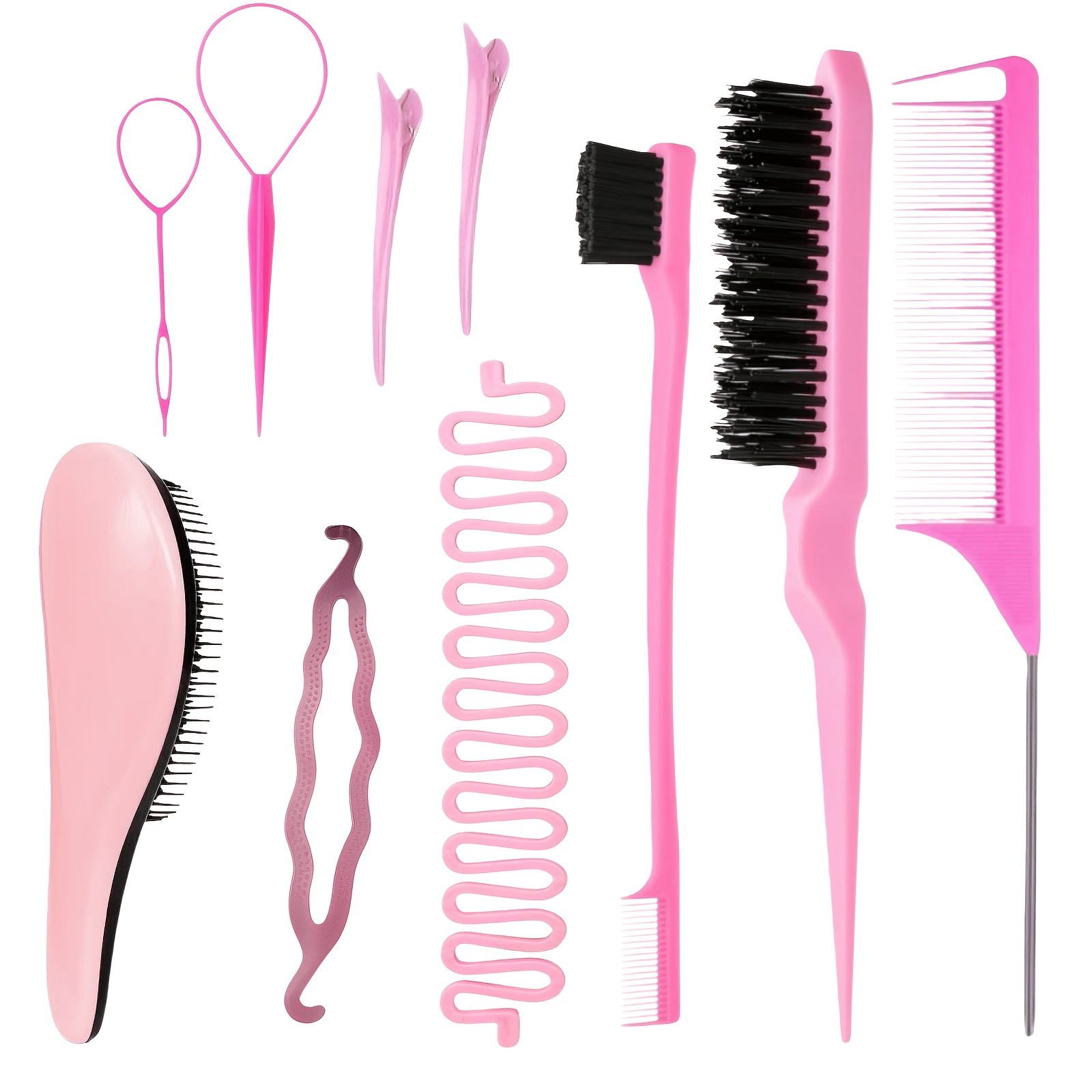 TEMU Set de 10 herramientas de peinado para hombres y mujeres, herramientas de peluquería, peines, pinzas para el cabello, set de peinado para crear