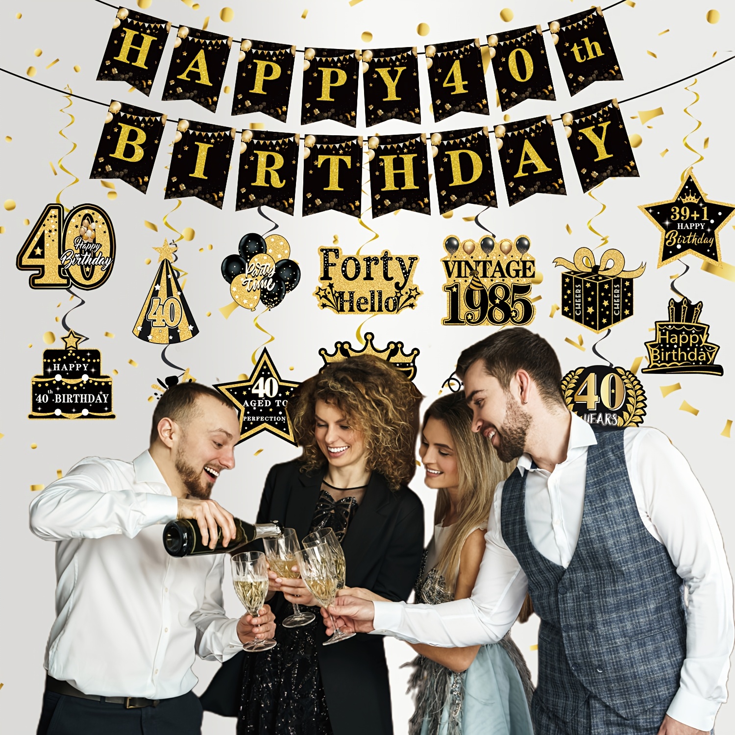 Happy Birthday banner 90 goud zwart