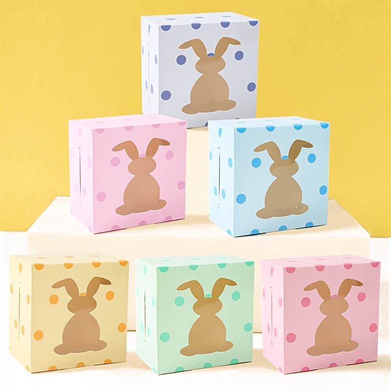 

6pcs Easter Bunny Candy Boxes With Clear Display Window - Pastel Colors, Spring Themed Party Favors, Decorations For Home & Gifts, Party Favor Containers|bunny Silhouette Design| Gift Containers