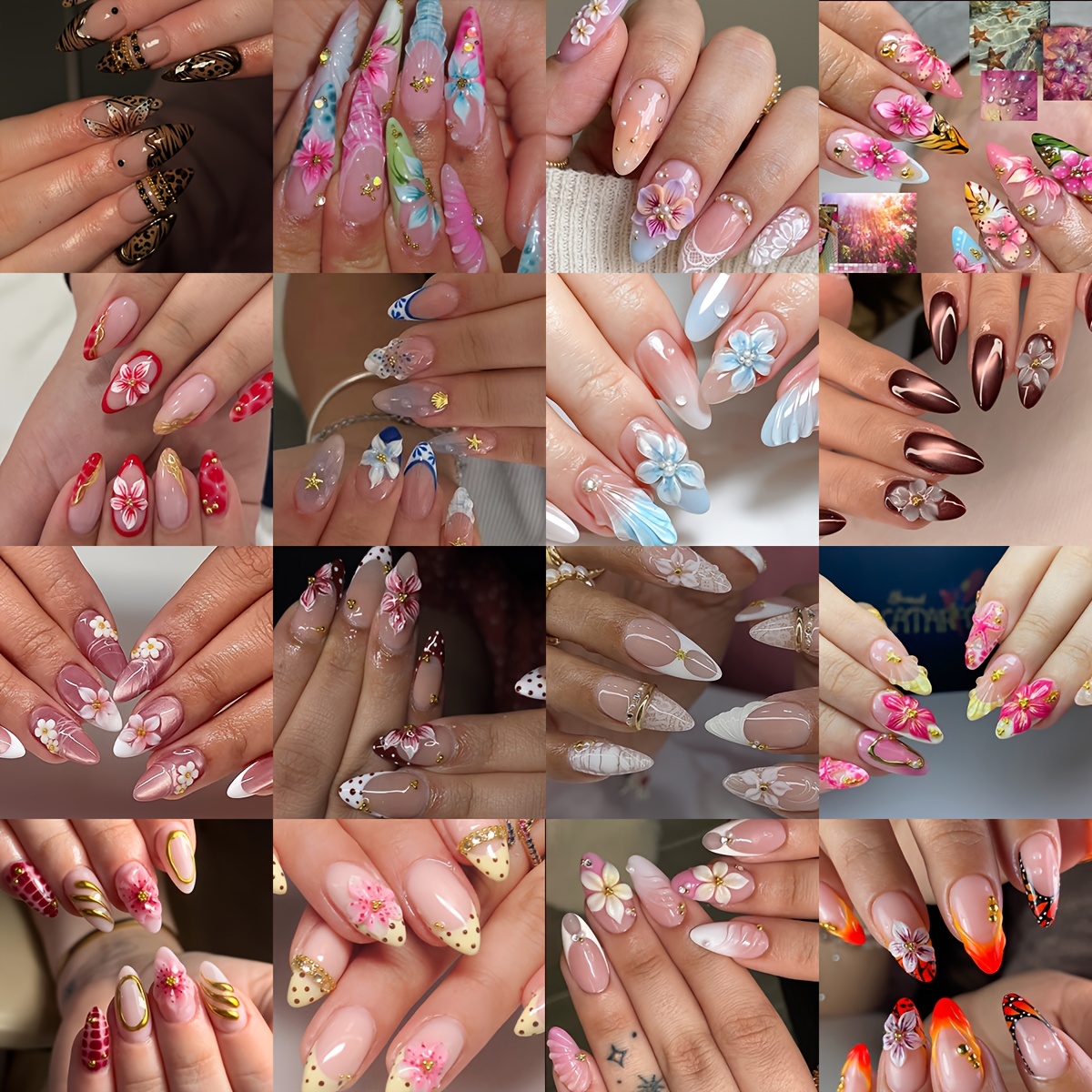 TEMU 48pcs Glue-on Style Nails Random Style With 3d Stereoscopic Drip Design Steel Ball Pearl Decoration Multi- French Wear Press-on Nail Stickers