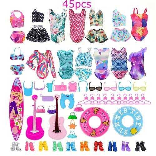 45pcs set 11 5 inch doll toy set fashion swimsuit bikini doll shoes doll additions swim ring hanger educational dress up toy pretend play birthday christmas gift