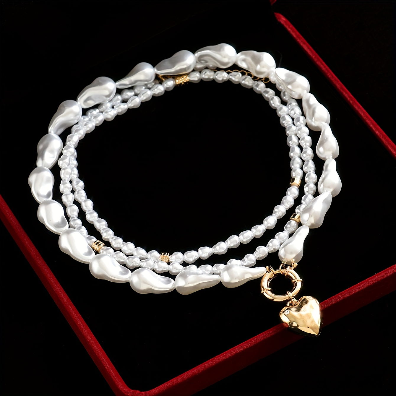 Baroque Style Necklaces with Pearls & Heart Pendants for Valentine's