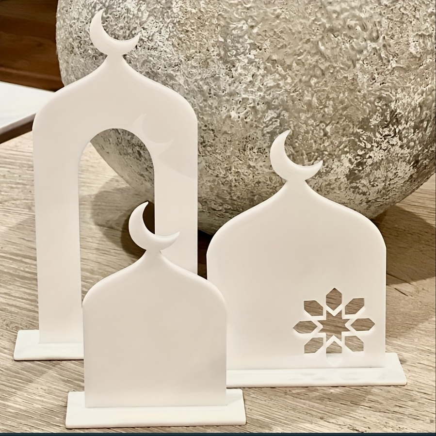 

3pcs Mini Ramadan Tower Set - Eid & Home Decor, Acrylic Mosque For Tabletop Display And , Home Decor