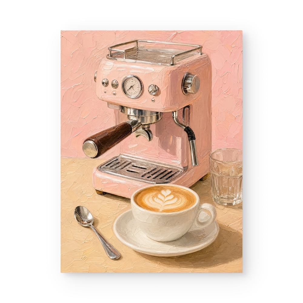TEMU 2d Flat, Coffee-themed Canvas Suitable Decor - Vintage Espresso Machine & Latte Art, Hd Vertical Wall Chart For Lovers, Housewarming Gift For