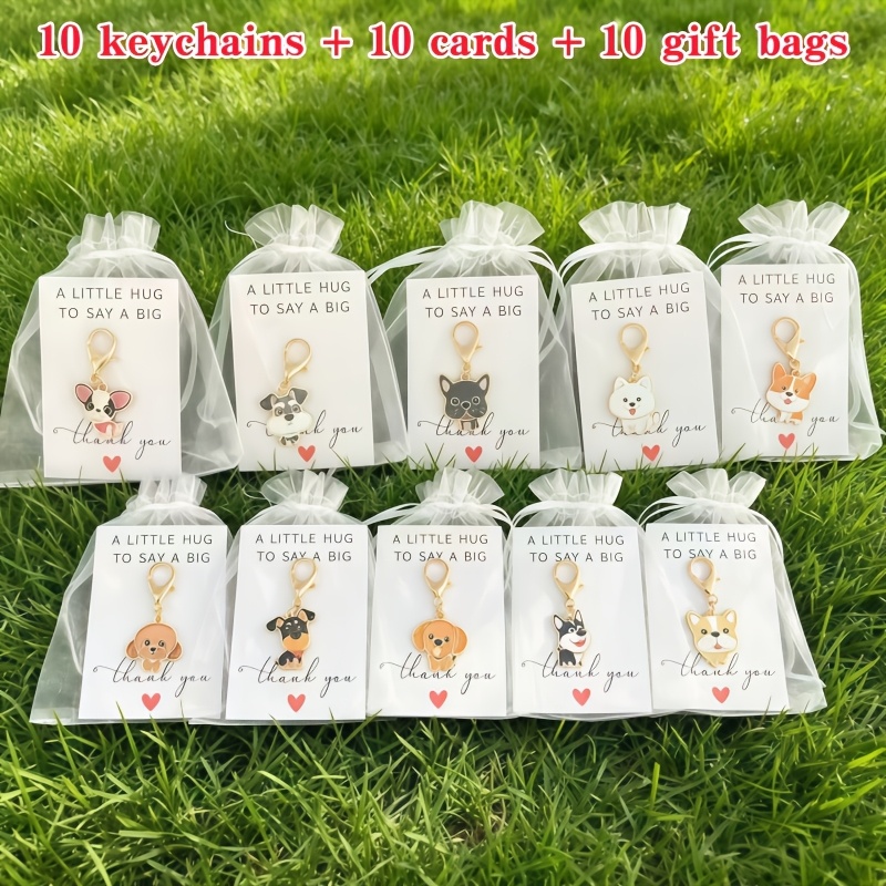 TEMU Lot de 30 porte-clés en alliage série chien de compagnie dessin animé, avec carte papier et remerciement et sacs cadeaux | 10 porte-clés + 10