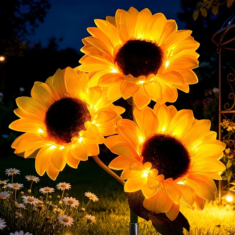 TEMU Outdoor Solar Sunflower Lights, Suitable For Landscape Lighting On Garden And Lawns. Outdoor Solar Lights Are Used For Ambient Decoration And