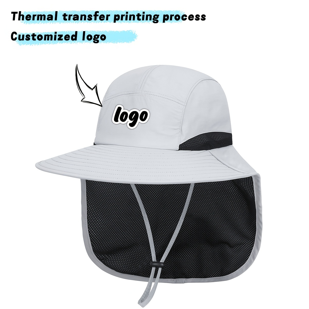 TEMU 1pc Customizable Printed Wide-brimmed Fisherman Hat For Outdoor Camping/hiking/fishing, Wearable Hat With Mesh Breathable Design And Adjustable