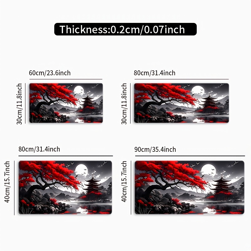 1pc Large Red Fire Style Mouse Pad - Non-Slip, Washable, Vibrant Red & Design with Japanese-Inspired Landscape, Perfect for Halloween & Christmas Gifts