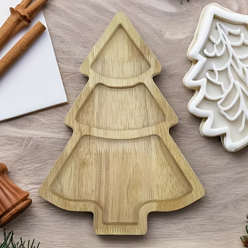 

Rustic Solid Manufactured Wood Christmas Tree Decorative Tray Set - Polished Finish, Arts Theme Holiday Serving Platters For Christmas, , Easter, Thanksgiving Decor