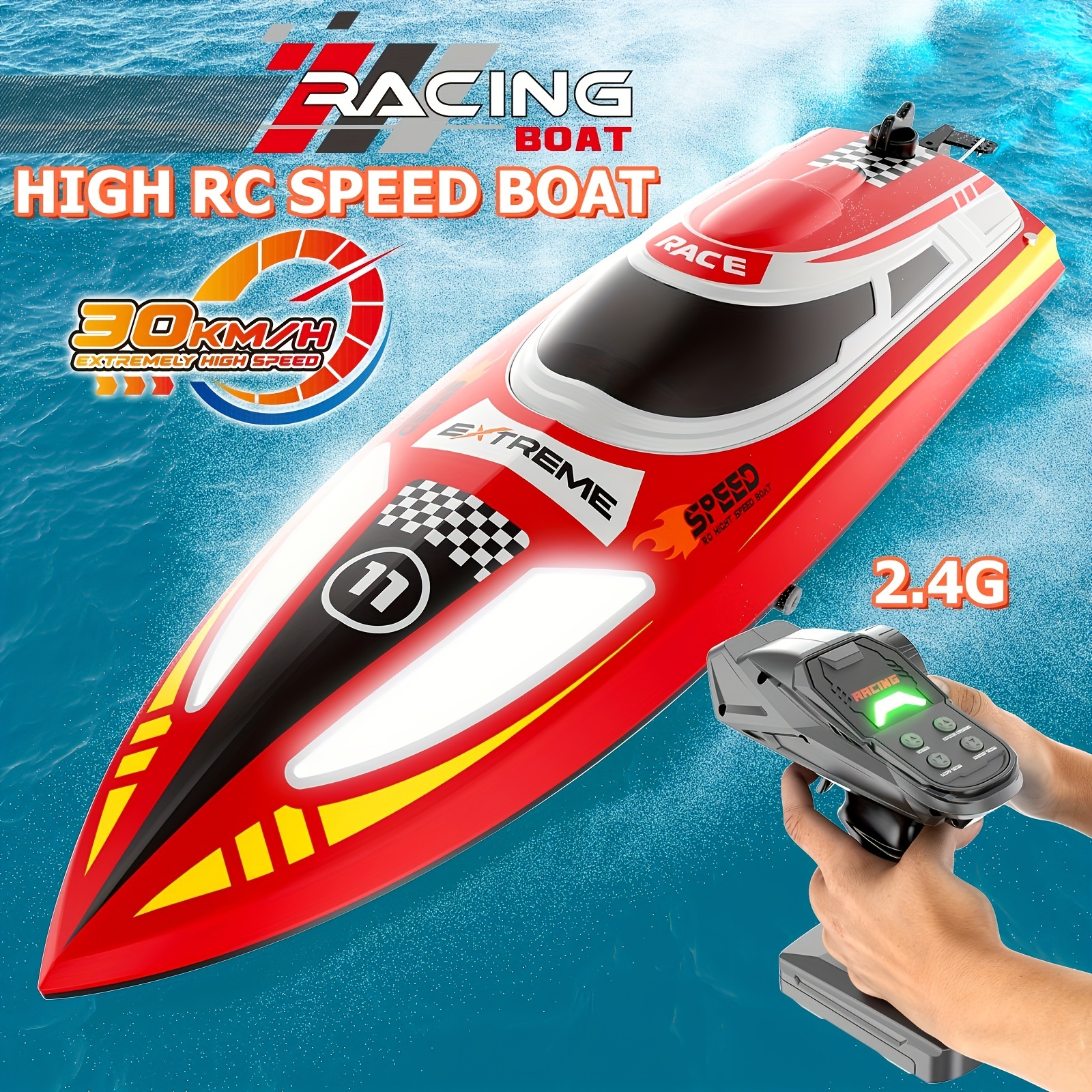 

Lake River And Pool Remote Control Boat With Cruise Control, Self-calibration, Led Lights, One-click Presentation, Fast Sailing 30kph, 2 Batteries For 60 Minutes