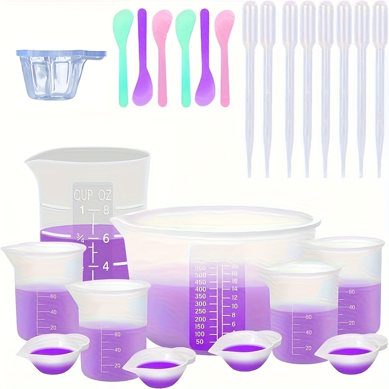 Image of 34pcs Silicone Measuring Cups For Resin, Resin Supplies With 600ml&250ml+ 100ml Silicone Cups, Resin Mixing Cups